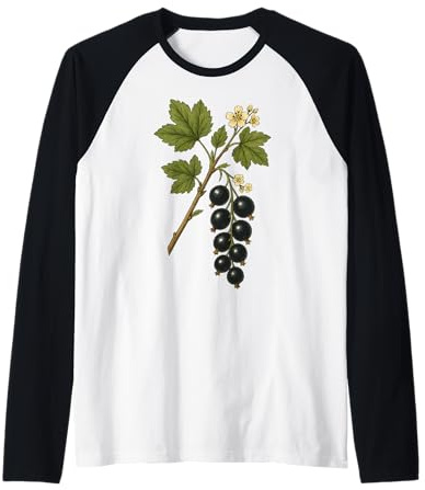 Impresión artística de la Naturaleza de la Grosella Negra botánica Vintage Camiseta Manga Raglan