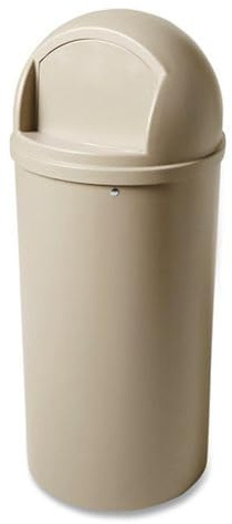 Rubbermaid Commercial Products Marshal Classic Container Round Trash Can 25 Gallons Beige Outdoor for Parks/College Campuses/Outdoor Shopping Malls
