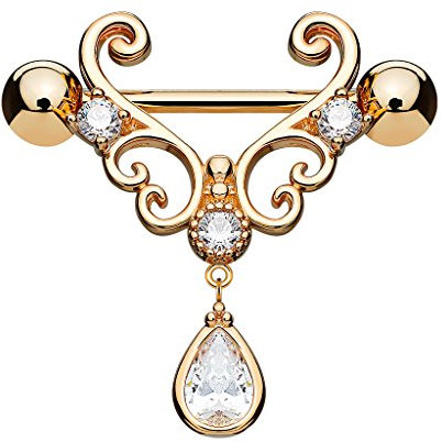Piercingfaktor Brustpiercing Intimpiercin Brust Nippel Intim Ring Piercing Schild Tribal Vintage Ornament mit Tropfen Kristall in Roségold
