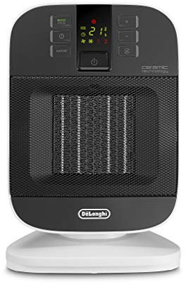 De'Longhi Bend Line, Ceramic Fan Heater 2kw, Room Thermastat, 24hr Timer, Digital Control Panel, Anti Frost Frunction, Oscillating base, Auto-Off, For Rooms up to 60m3, HFX60V20, Black and White