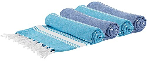 Nicola Spring Turkish Cotton Bath Towels - 170 x 90cm - Blue/Navy - Pack of 4 - Lightweight & Absorbent Large Adults Drying Beach Towel Bathroom Gym Cloth Sauna Hammam Shower Sheet