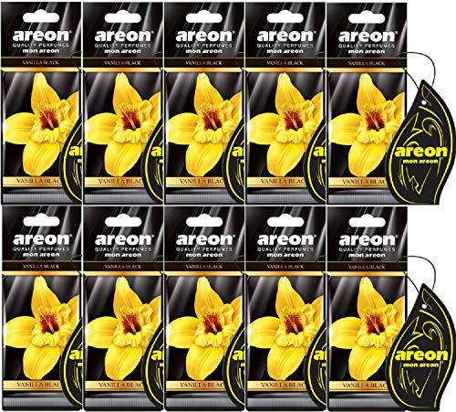 AREON Mon Autoduft Vanille Schwarz Lufterfrischer Auto Duft Hängend Aufhängen Anhänger Spiegel Pappe 2D Wohnung (Vanilla Black Set Pack x 10)