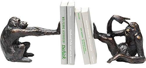 Kare Design Buchstütze Monkey 2er Set Schwarz, Deko Objekt, Affenmotiv, Accessoire, Wohnzimmer, Deko für Regale oder Sideboards, Deko Skulptur, Dekoration, 17x20x10 cm (H/B/T)