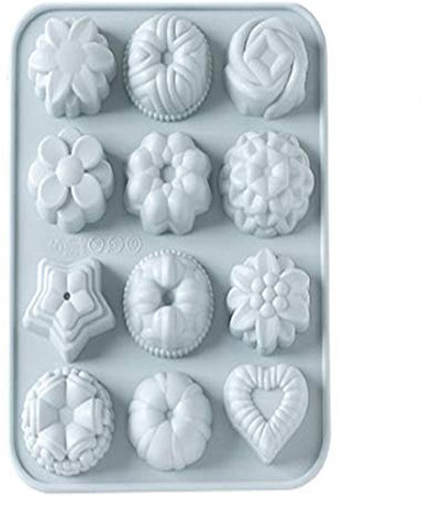 Bakeware Silicone Stampo Per Torta Al Cioccolato Jelly Dessert Budino Stampi 12 Buche Muffin Teglia Padelle Con Fiori E Forma Di Cuore (Blu)
