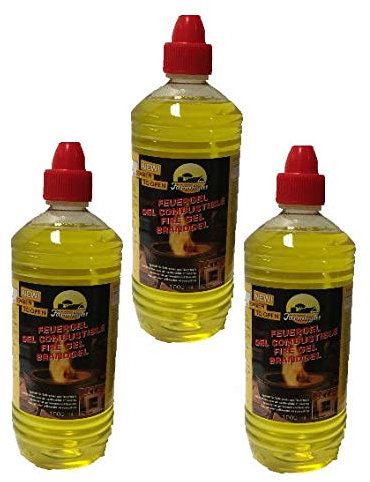 Gel combustibile, 3 flaconi da 1 litro, per caminetti a bioetanolo, camini da parete, camini a fondo