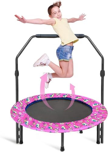 91,4 cm großes Kinder-Trampolin, Körperkoordination mit verstellbarem Griff, Rückwand, faltbar, Mini- und Sicherheits-gepolsterte Abdeckung, Trampolin, Indoor- und Outdoor-Übung für Kleinkinder,