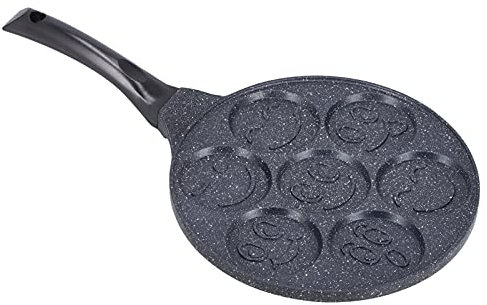 Jenngaoo Pancake Pan Antiaderente, 7 Fori per Friggere Mini Padelle Antiaderenti a Fondo Piatto con Faccina Sorridente per Uova di Amburgo con Manico per Cucina (Faccina)