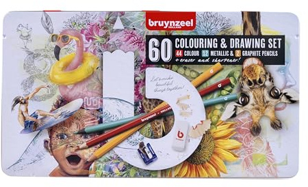 Bruynzeel Expression Mal-Set, 60 Teile: 44 Buntstifte, 12 Metallic-Stifte, 2 Graphitbleistifte + Radiergummi & Anspitzer