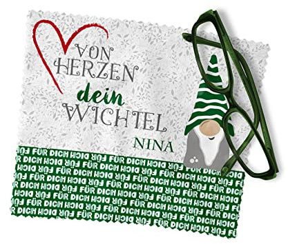 Personalisierbares Wichtelgeschenk Brillenputztuch – Streifenfreies Reinigungstuch mit süßem Wichtel-Motiv und eigenem Wunschtext. Freude schenken, die bleibt!
