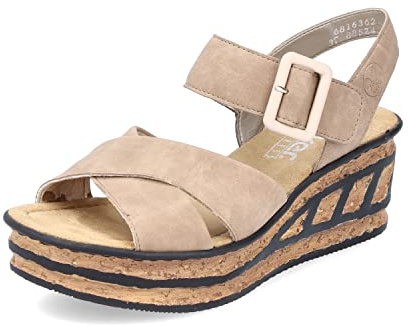 Rieker Femme Sandales 68163, Dame Sandales à Plateforme,Sandale à Plateforme,Chaussure d'été,Semelle épaisse,Beige (Beige / 62),39 EU / 6 UK