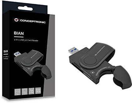 CONCEPTRONIC BIAN04B - Lector de tarjetas USB 3.0 4 en 1, SD/SDHC/SDXC x 2, Micro SD/T Flash x 2
