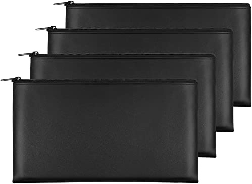 Joyberg 4 x Geldbeutel, 28,9 x 15,2 cm, sichere, langlebige, wasserdichte PU-Leder-Banktasche mit Reißverschluss für Bargeld, Münzen, Schecks, Make-up, Rechnungen, Quittungen, Werkzeugaufbewahrung
