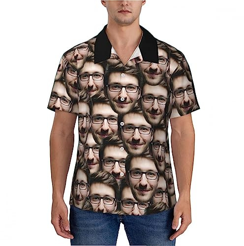 Naispanda Personalisierte Gesichts-Hawaii-Hemden, personalisierte Tropische Blumen-Hawaii-Hemden mit Foto, personalisierte lässige Hawaii-Hemden für Männer, Freund, Ehemann, Vater