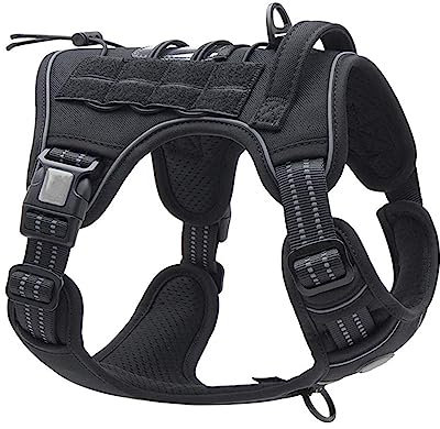 LATRAT Taktisches Hundegeschirr, reflektierend, verstellbar, mit Griff und Ringen, geeignet für mittelgroße und große Hunde, Schwarz (XL)