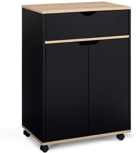 IDMarket - Desserte de cuisine COSY placard avec tiroir bois noir et plateaux façon hêtre L.60 CM