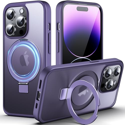 DASFOND Magnetic Designed for iPhone 14 Pro Case [Compatible with Mag-Safe] [Invisible Ring Kickstand] Slim Translucent Matte Shockproof Anti-Fingerprint Cover Case for iPhone 14 Pro 6.1, Purple