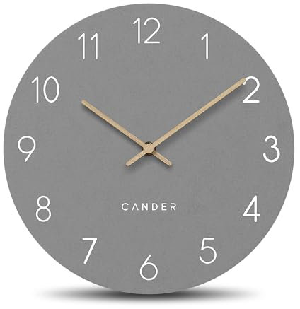 Cander Berlin MNU 2625 C Wanduhr lautlos 25 cm ohne Ticken analog Wohnzimmer Küche modern Vintage grau Holz-Zeiger