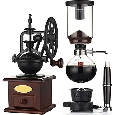 CUNTO Cafetière à siphon, café portable en verre résistant à la chaleur, machines à café à filtre, siphon à café pour moulins à main ménagers, 5 portions, noir