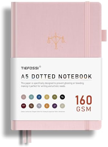 TIEFOSSI Bullet Dotted Journal, 160 g/m², auslaufsicheres dickes Papier, Sternbild-Punktnotizbuch, Waage-Tagebuch für Frauen, 256 nummerierte Punktrasterseiten