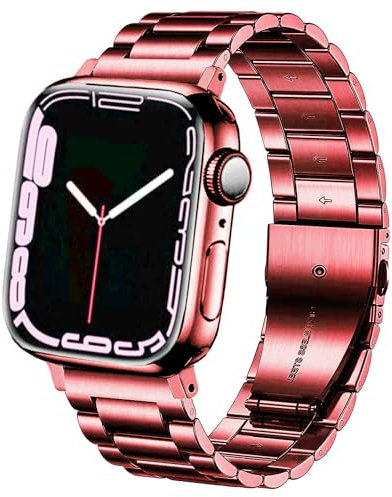 DEALELE Armbänd Kompatibel für iwatch 38mm 40mm 41mm 42mm, Solides Edelstahl Metall Ersatz Armband für Apple Watch Series 10/9 / 8/7 / 6/5 / 4/3 / SE Damen Herren, Rot
