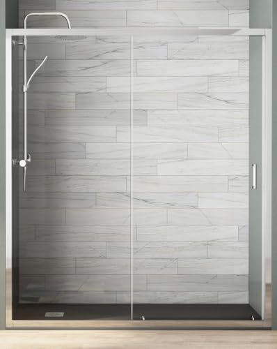 Mampara de Ducha Frontal Corredera 1 Puerta 1 Fijo | Vidrio Templado 5mm Antical Altura 190cm Transparente | Perfil Cromo Brillo 120cm (Adaptable 118-122cm)