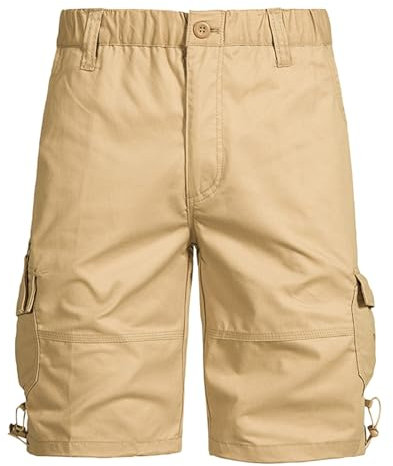Generisch Arbeitslatzhose Herren, Kurze Cargo Shorts Sommer Freizeithose Arbeitshosen Herren Lässig Männer Shorts Mit Multi Taschen Chino Shorts Cargohose Camouflage Bermuda Jeans (4XL, Khaki)