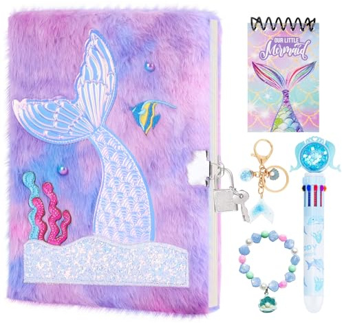 homicozy Tagebuch mit Schloss Mädchen, 5 Stück Geheimes Plüsch Notizbuch, 160 Liniertes Seiten A5 Privates Tagebuch, Journal Kinder mit Stift, Aufkleber, Ostern Geschenke Mädchen 6-12 Ans