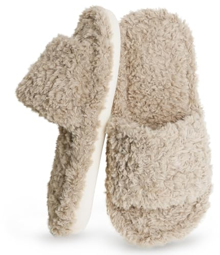 HYSENM Pantofole da donna calde in pelliccia, morbide e piatte, in peluche, invernali, morbide, antiscivolo, per attività all'aperto, per interni