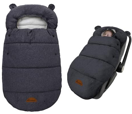 Baby Fußsack Winter für Babyschale Einschlagdecke Wasserdicht Universal Winterfußsack Babyfußsack aus Warmem Thermofleece für Kinderwagen und Buggy (Schwarz)