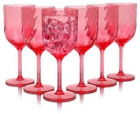 Yanglonghui 15 Ounce Plastic Wine Glasses Set of 6,Unbreakable Acrylic Wine Glasses,Reusable Colored Plastic Goblets Stackable,Dishwasher Safe Bpa Free Ideal for Parties (Red, 15 Ounce)