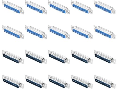 sourcing map Conector VGA VGA25 macho hembra de 25 pines de 2 filas macho hembra puerto serial terminal para equipos mecánicos CNC computadoras, paquete de 20