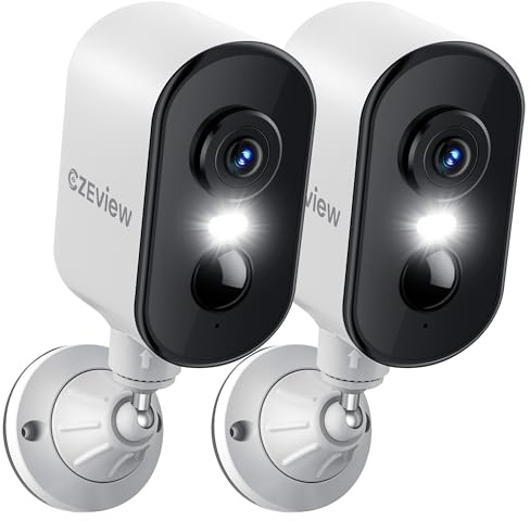 CZEview 2K Überwachungskamera Aussen Akku, Magnetische Montage,Bewegungserkennung,WLAN Kabellose Überwachungskamera außen/innen,2.4G,2-Wege Audio,Farbige Nachtsicht,IP65 Wasserdicht (weiß 2 Stück)