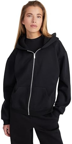 Style & Republic Damen Cropped Zip Hoodie aus Baumwollfleece – Oversized Fit, RIPP-Details, gemütlich, Hochwertig & stylisch mit Reißverschluss
