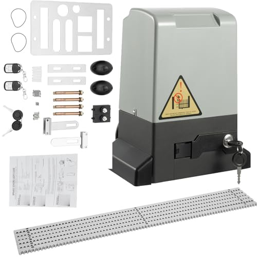 Schiebetorantrieb mit 6M Zahnstange und 2 Fernbedienung, 2000kg Torantrieb Set Elektrisch Automatischer Schiebetor Toröffner, 750W 110V Garagentor Hoftorantrieb Schiebetür für Hotelbis Fabrik