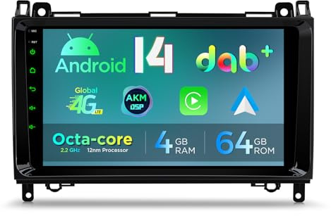 XTRONS 9 DAB+ Android 14 Car Head Unit for Mercedes W245/VW Crafter 4+64GB | IPS Touch Screen AKM DSP Inclinometer Information Wireless CarAuto Play Bluetooth 4G GPS XTRONS UI Mode Support AHD