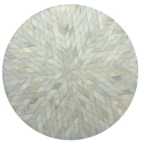 Suixtil Patchwork Cowhide Carpet Natural Fur Flooring Rug, Round Colourfast Foot Warmer Rug Bedroom Decor Vintage Cowhide Patchwork Large Handmade Cowhide Rug For Living Room(Diameter-180cm)