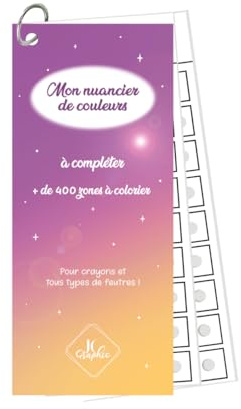 JC GRAPHIC Nuancier à colorier Recto/Verso - Avec trou de 4mm- Crayons et tous types de feutres avec 432 zones à colorier (Violet/Orange, Avec trous pré-percés)