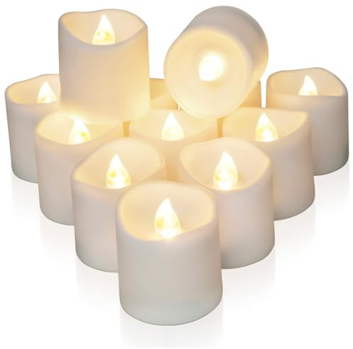 Homemory 24 Stück LED Flackernde Teelichter, batteriebetriebenes mit Timer 6 Stunden an und 18 Stunden aus pro Zyklus langanhaltendes für Zierpflanzen(Warmweiß) | Batterie Flackernde Electric Kerzen,150+ Std,Einfache Bedienung,Weihnachten Hochzeiten, Wohnen, Battey enthalte
