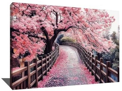Cuadro de flor de cerezo árbol japonés – Decoración de pared asiática – Impresión de flores rosadas sobre lienzo, cuadro japonés Sakura – Decoración de pared Zen – Lienzo contemporáneo (40 x 30 cm)