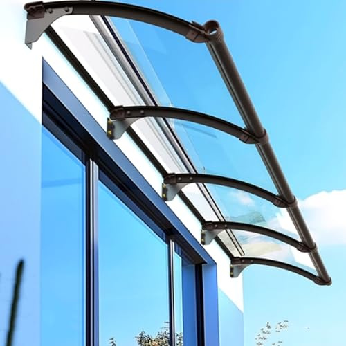 Auvent de Porte et Fenêtres Moderne,Marquise Solaire Abri Extérieur,Couverture Transparente en Polycarbonate,Marquise d'accueil Incurvé,Abri Contre la Pluie en Aluminium (45x140cm/18 x55)