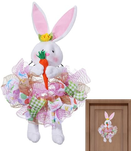 Couronne de Pâques pour la Porte d'Entrée - Décoration d'Intérieur et Extérieur Réutilisable | Couronne de Pâques avec Faux Lapin et Œufs | pour Intérieur Extérieur Maison Séjour Cuisine Mur Entrée