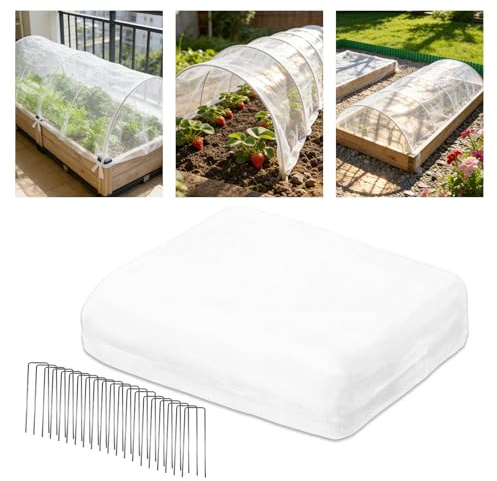 Yuaerbuo 3 x 10m Garden Netting Fine Mesh Vegetable Protection, Insect Netting For Vegetables, Grass Seed Protector From Birds, Butterfly for Fruit, Crops, Greenhouse Row Covers, with 20 Pegs