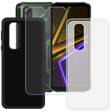 BMPNLSZ Funda (6,6) Screen Protector, Negro + Translúcido Suave Silicona TPU Canica Carcasa Caso Case + Cristal Templado Film Vidrio