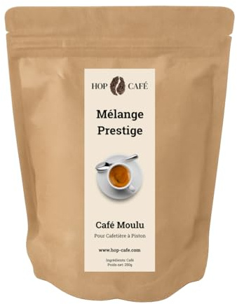HOP CAFÉ – Café Moulu pour Cafetière à Piston – Mélange Prestige 100 % Arabica – 250 g