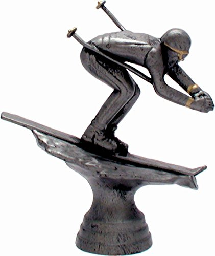 RaRu Skifahrer-Pokal (Abfahrtslauf) auf weißem Marmorsockel montiert mit Wunschgravur (34536)