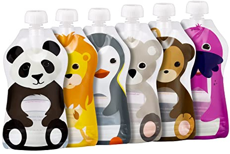 Squooshi Reusable Baby Food Pouches for Toddlers | BPA Free Plastic, Food Safe, Freezer Safe | Refillable for Applesauce Yogurt & Puree Squeeze Pouch | 6 Pack | 5 oz