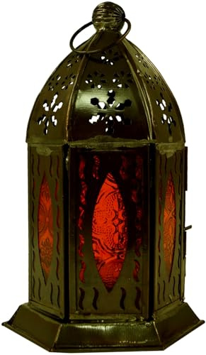 GURU SHOP Orientalische Metall/Glas Laterne in Marrokanischem Design, Windlicht ., Orange