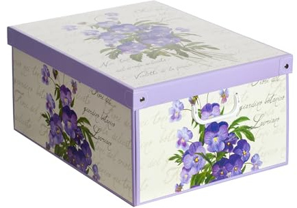 Lavatelli Bauletto Violette - Decorative Storage Box With Lid and Handles, Large - for Clothes and Toys - Fragrant Scented Violet Cardboard, Violets