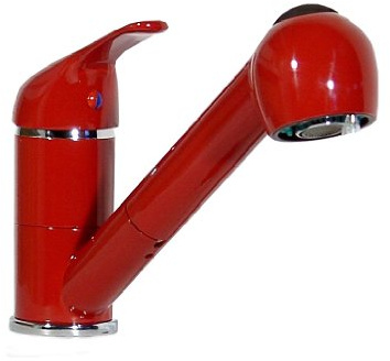 Einhebel Küchenarmatur, Spültisch, Armatur, Wasserhahn mit Geschirrbrause, rot