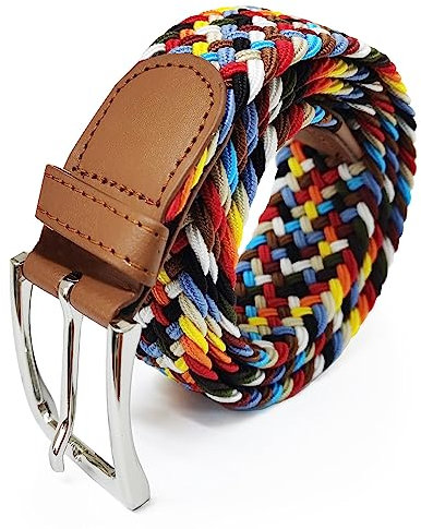 Glamexx24 Unisex Elastischer Stoffgürtel Geflochtener Stretchgürtel Dehnbarer Gürtel für Damen und Herren, Multy, 115cm